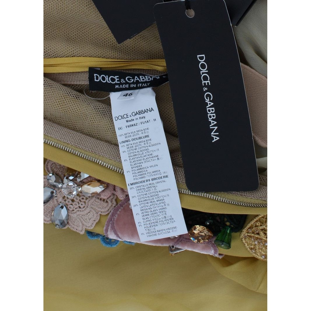 Dolce & Gabbana Enchanting Yellow Silk Floral Appliqué Gown Dolce & Gabbana