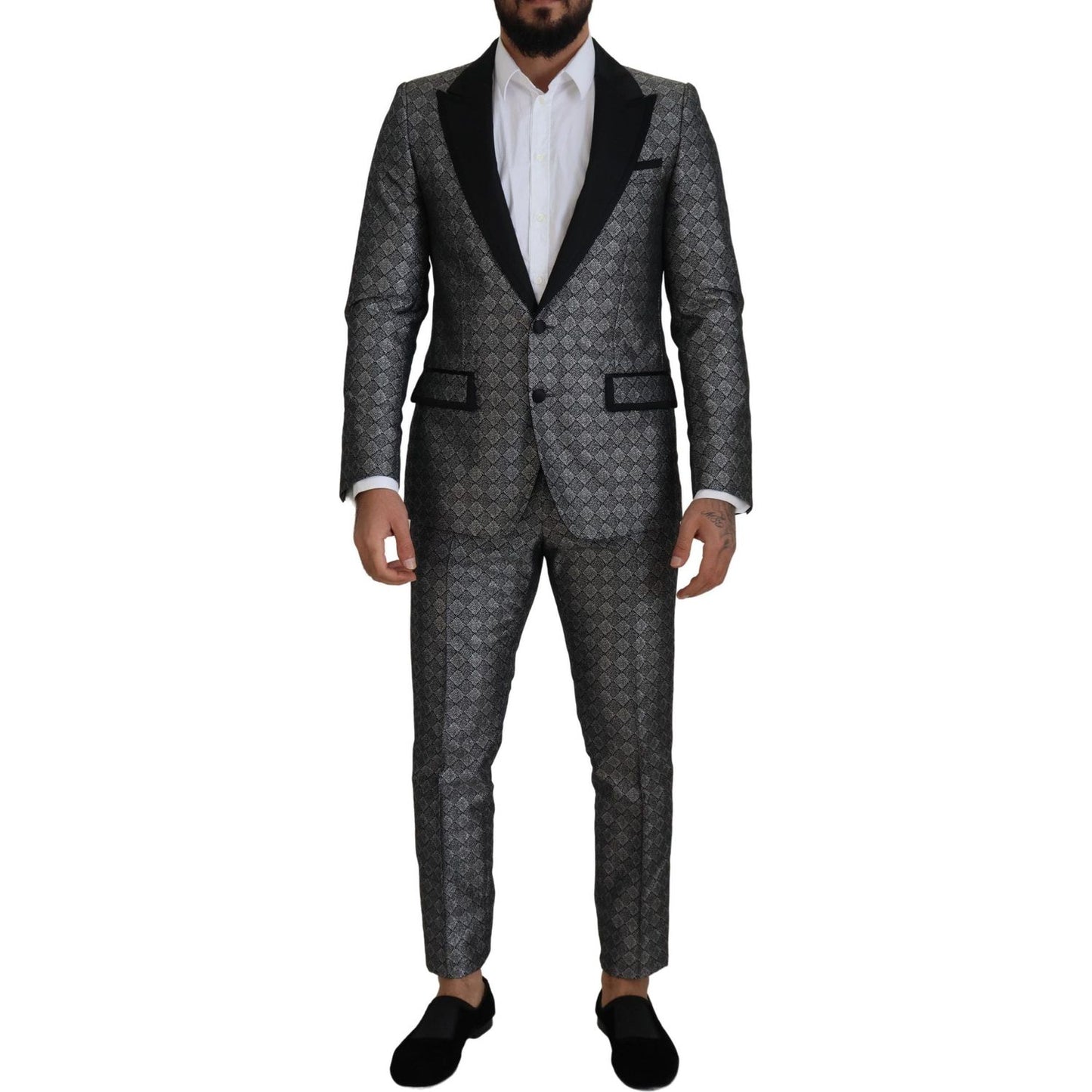 Elegant Silver Patterned Slim Fit Suit