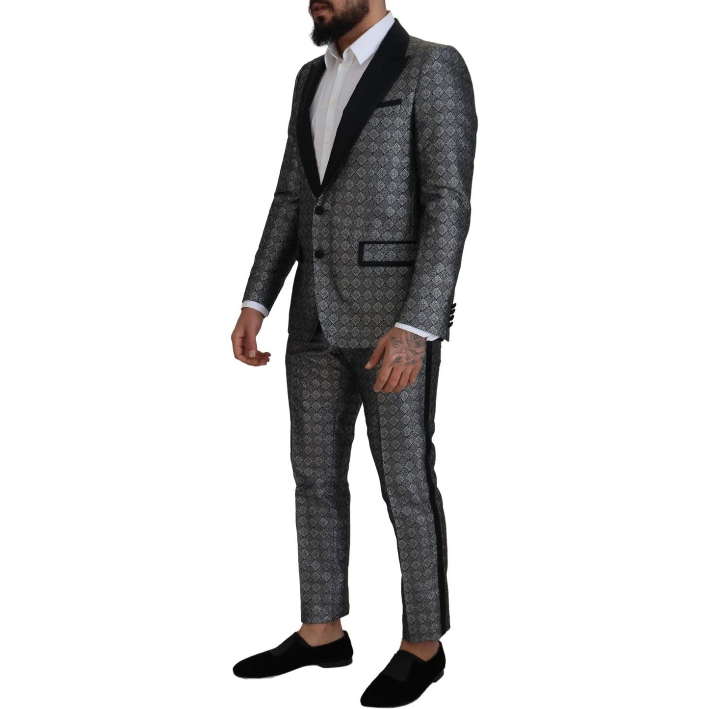 Elegant Silver Patterned Slim Fit Suit