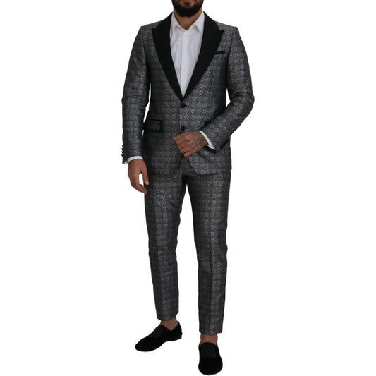 Elegant Silver Patterned Slim Fit Suit