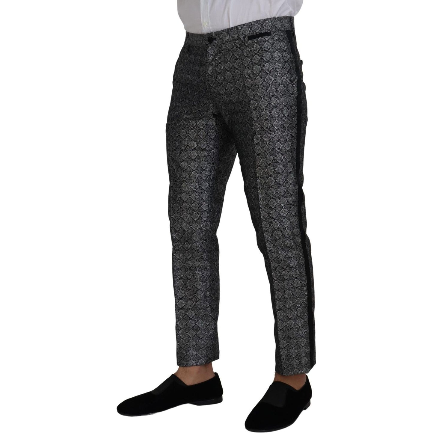 Elegant Silver Patterned Slim Fit Suit