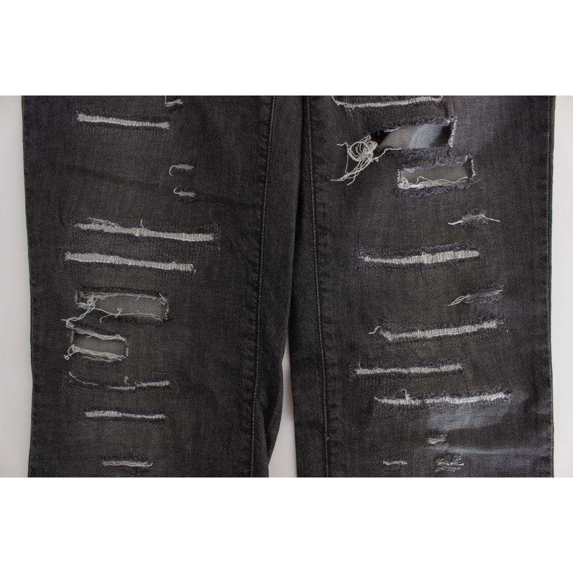 John Galliano Gray Wash Cotton Torn Straight Fit Jeans