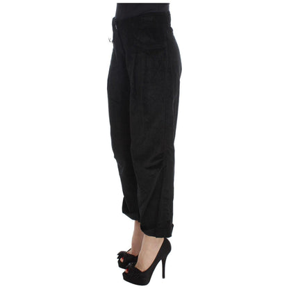 Ermanno Scervino Black Velvet Cotton Capri Bootcut Pants
