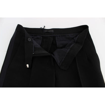 Ermanno Scervino Black Striped Cotton Blend Wide Legs Pants