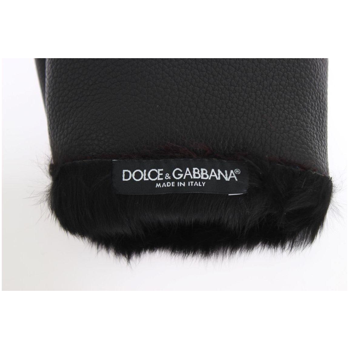 Dolce & Gabbana Black Leather Bordeaux Shearling Gloves