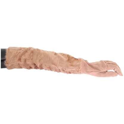 Dolce & Gabbana Beige Suede Xiangao Fur Elbow Gloves
