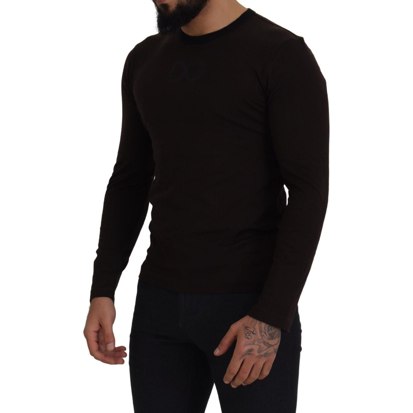 Dolce & Gabbana Elegant Brown Crewneck Cotton Sweater Dolce & Gabbana