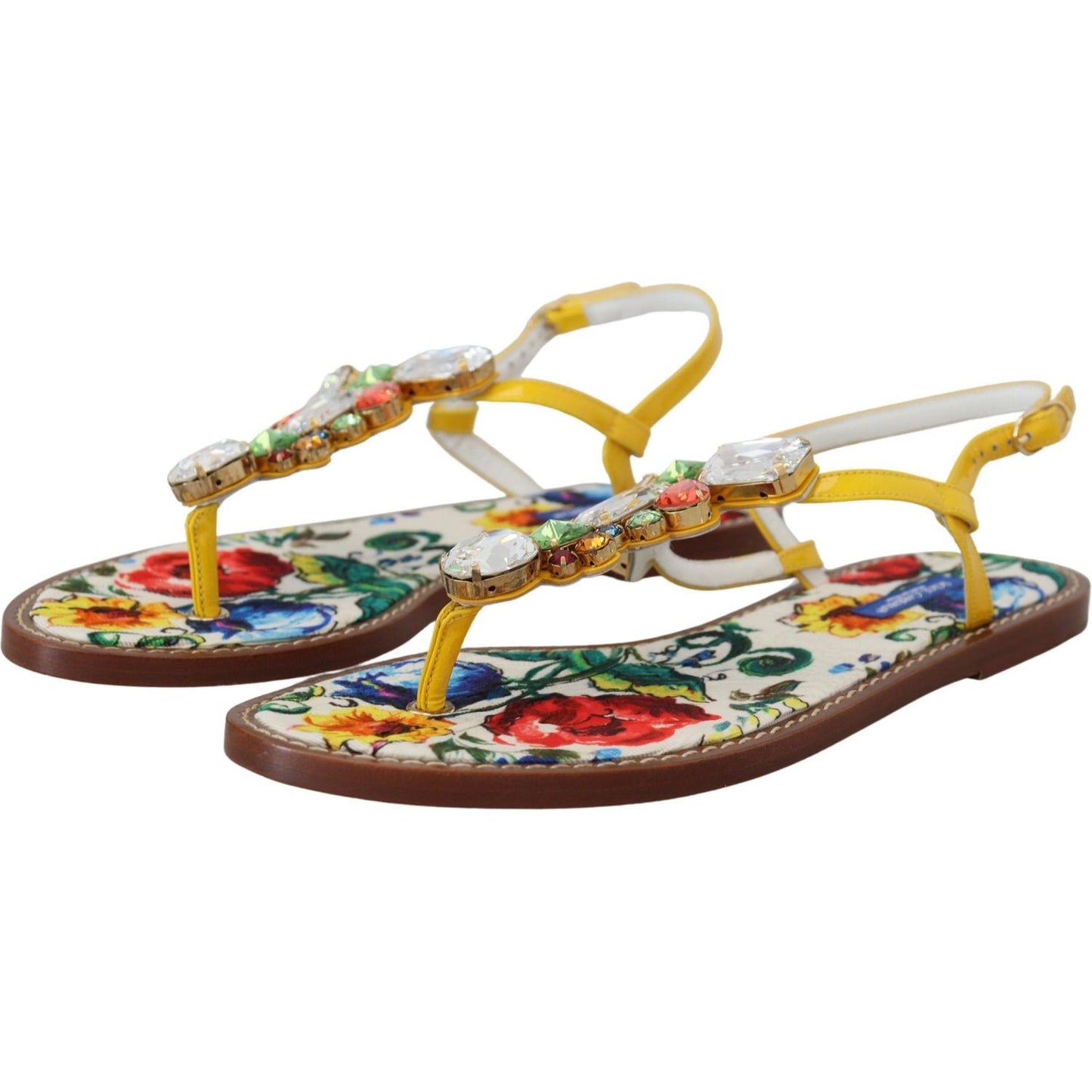 Dolce & Gabbana Majolica Crystal Embellished Leather Sandals Dolce & Gabbana