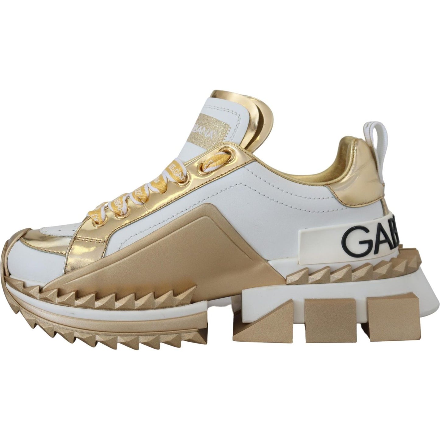 Dolce & Gabbana Elegant White and Gold Leather Sneakers Dolce & Gabbana