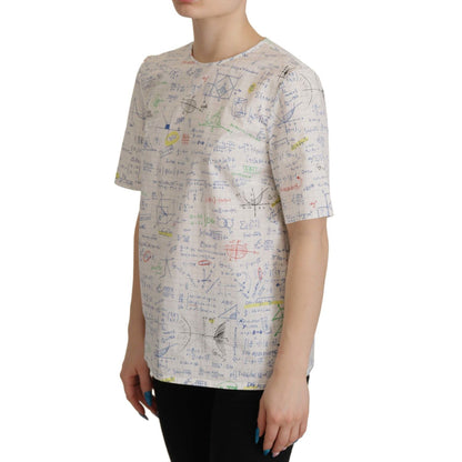 Dolce & Gabbana White Cotton Algebra Print Short Sleeves Top