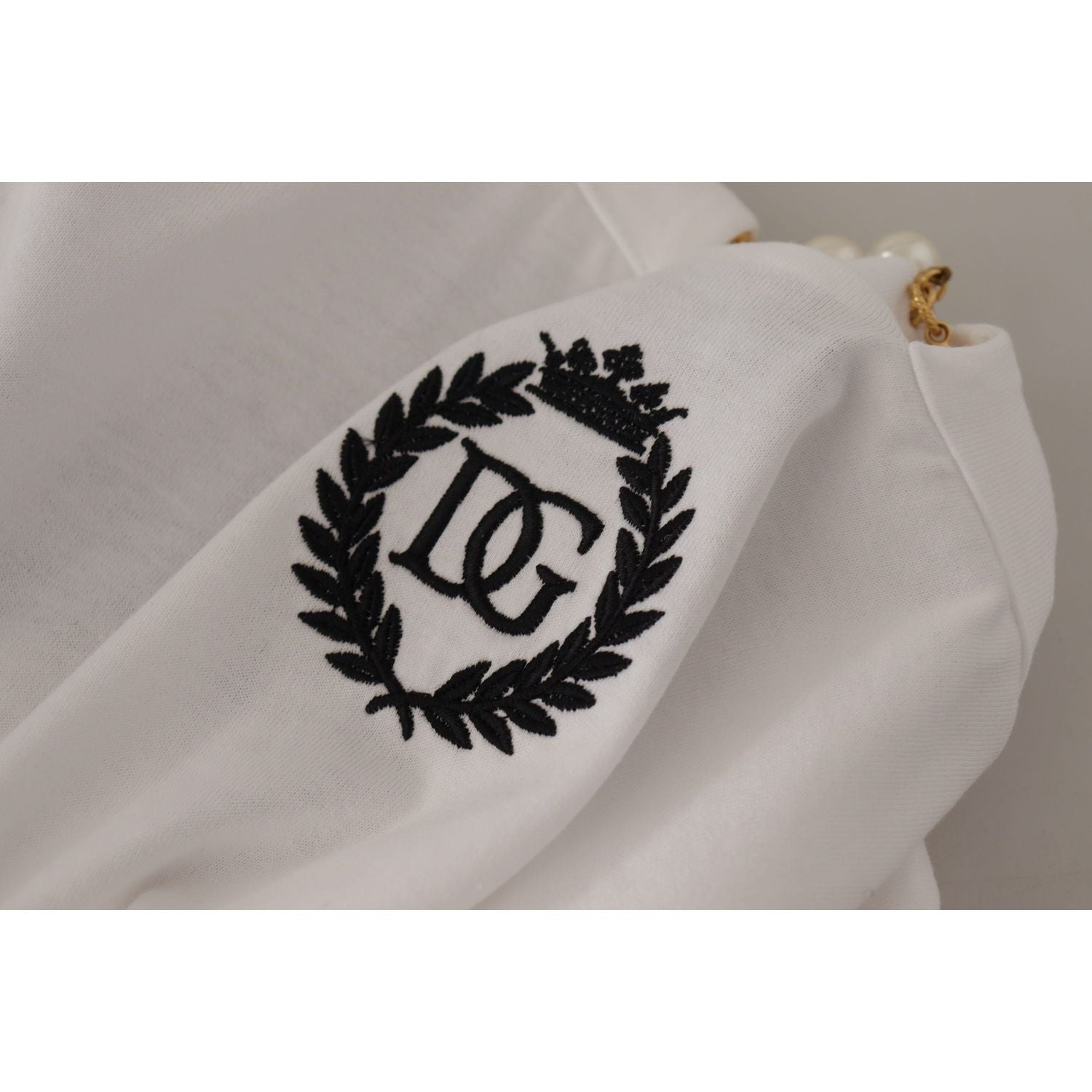 Dolce & Gabbana White Necklace Embellished Neckline T-shirt Top