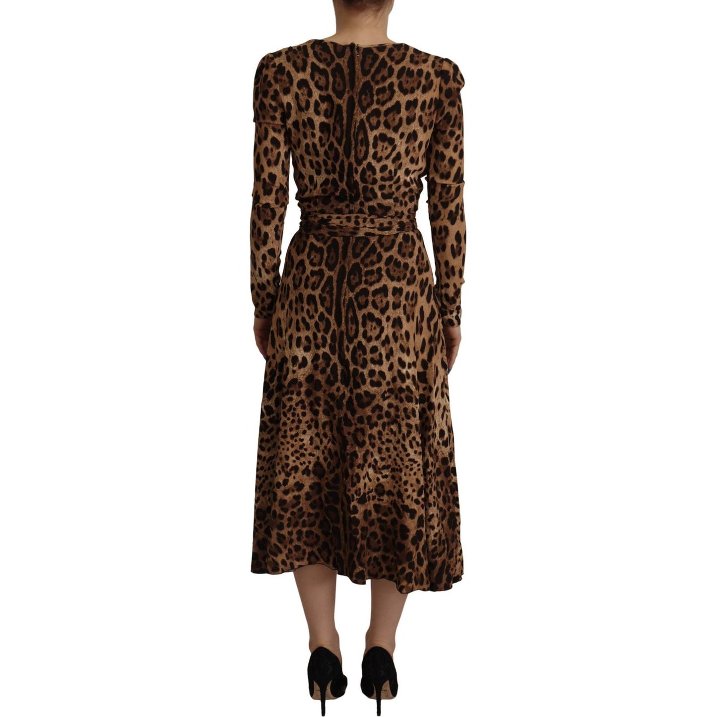 Dolce & Gabbana Elegant V-Neck A-Line Maxi Dress in Brown Dolce & Gabbana