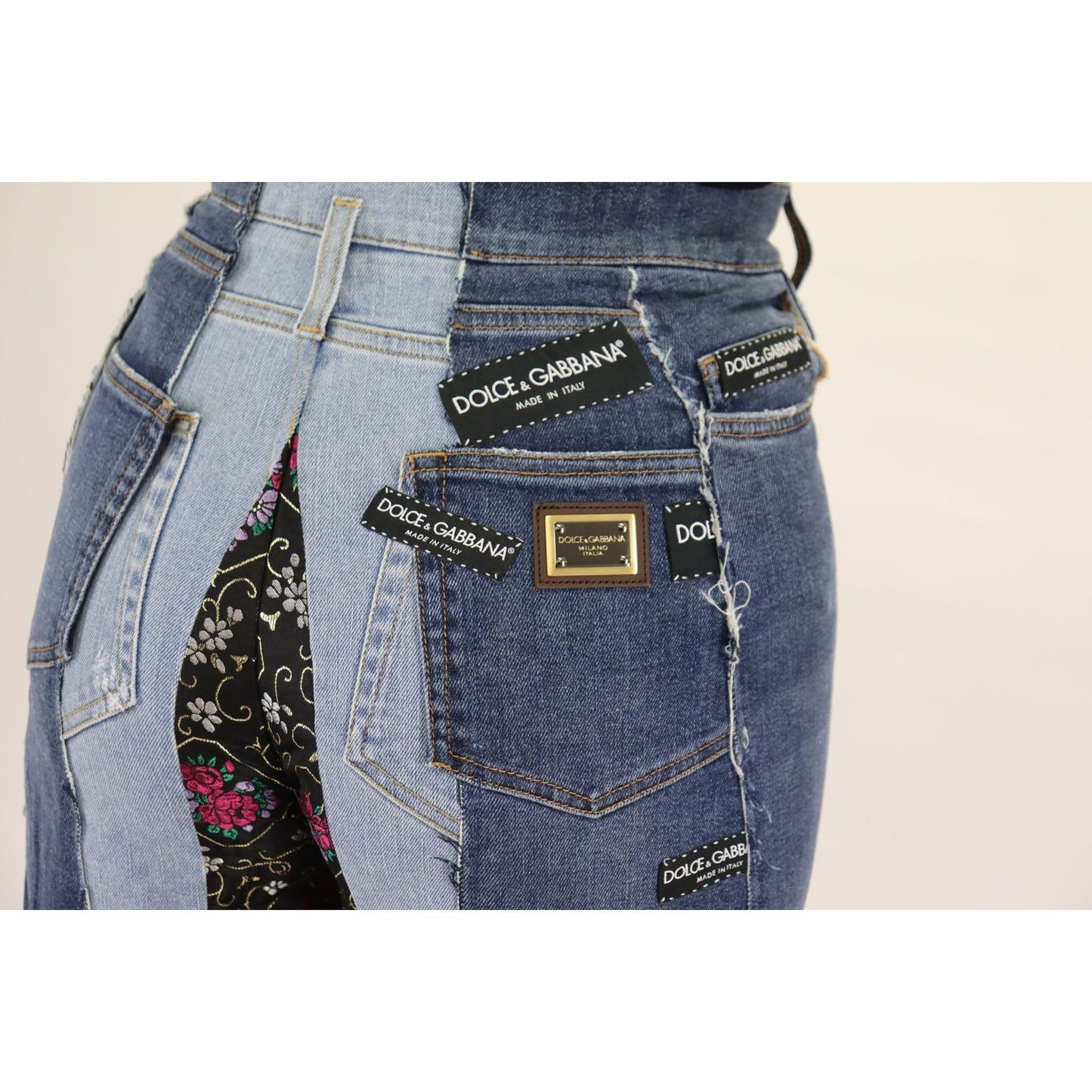 Dolce & Gabbana Multicolor Patchwork DG Fashion Wide Leg Denim Pant
