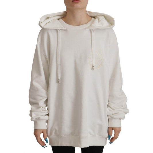 Dolce & Gabbana White Hoodie Pullover Embroidered Sweater