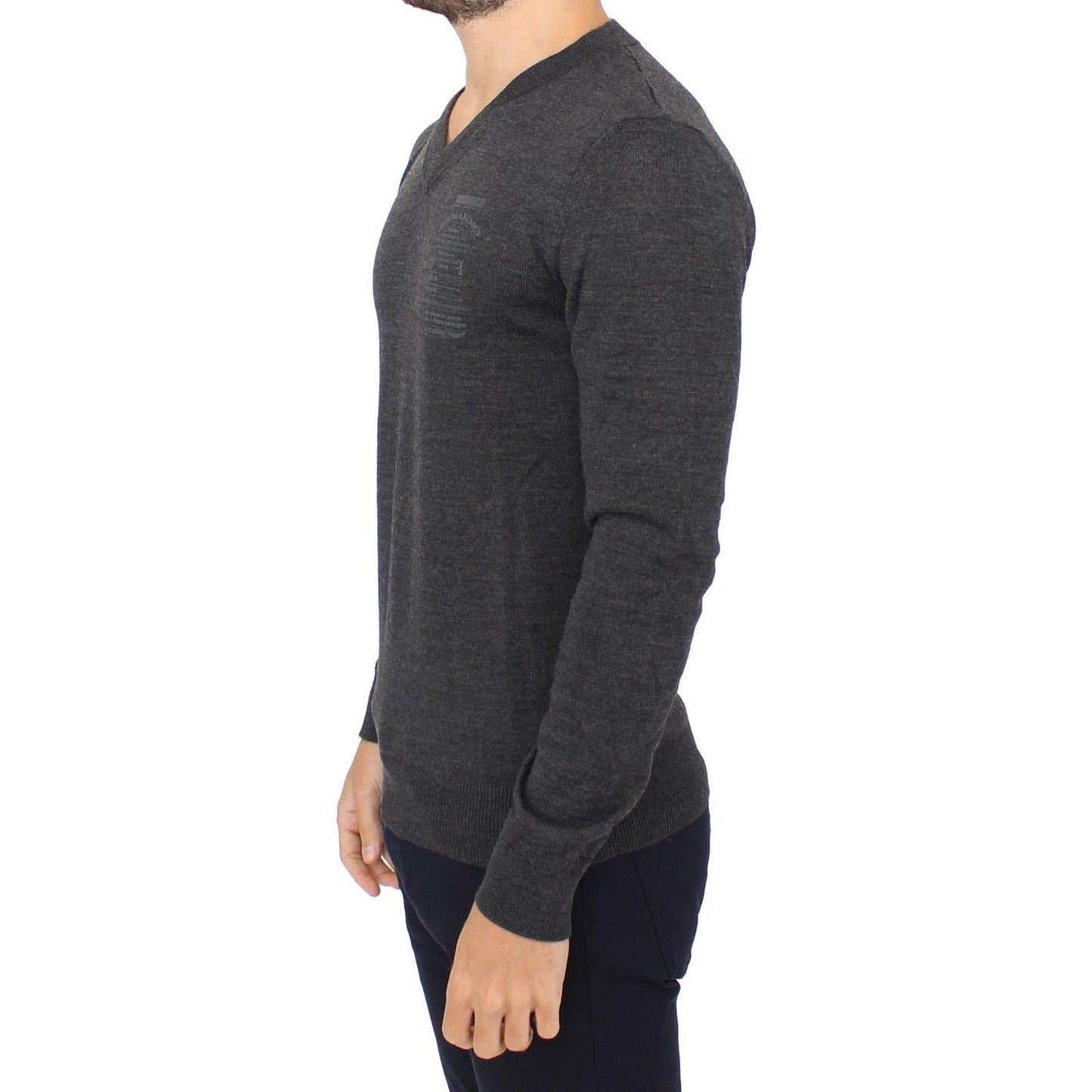 Ermanno Scervino Chic Gray V-Neck Wool Blend Pullover Sweater Ermanno Scervino