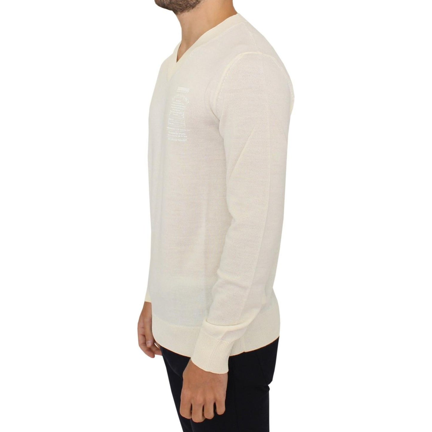 Ermanno Scervino Off White Wool Blend V-neck Pullover Sweater