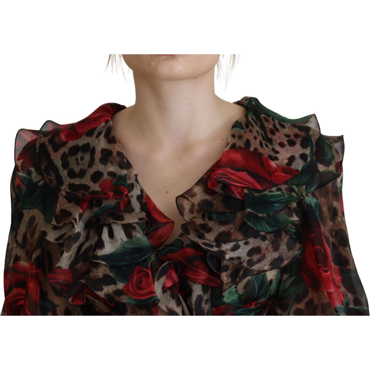 Dolce & Gabbana Silk Leopard Print & Red Roses Dress WOMAN DRESSES Dolce & Gabbana