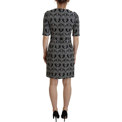 Dolce & Gabbana Black Gray Jacquard Sheath Bodycon Dress