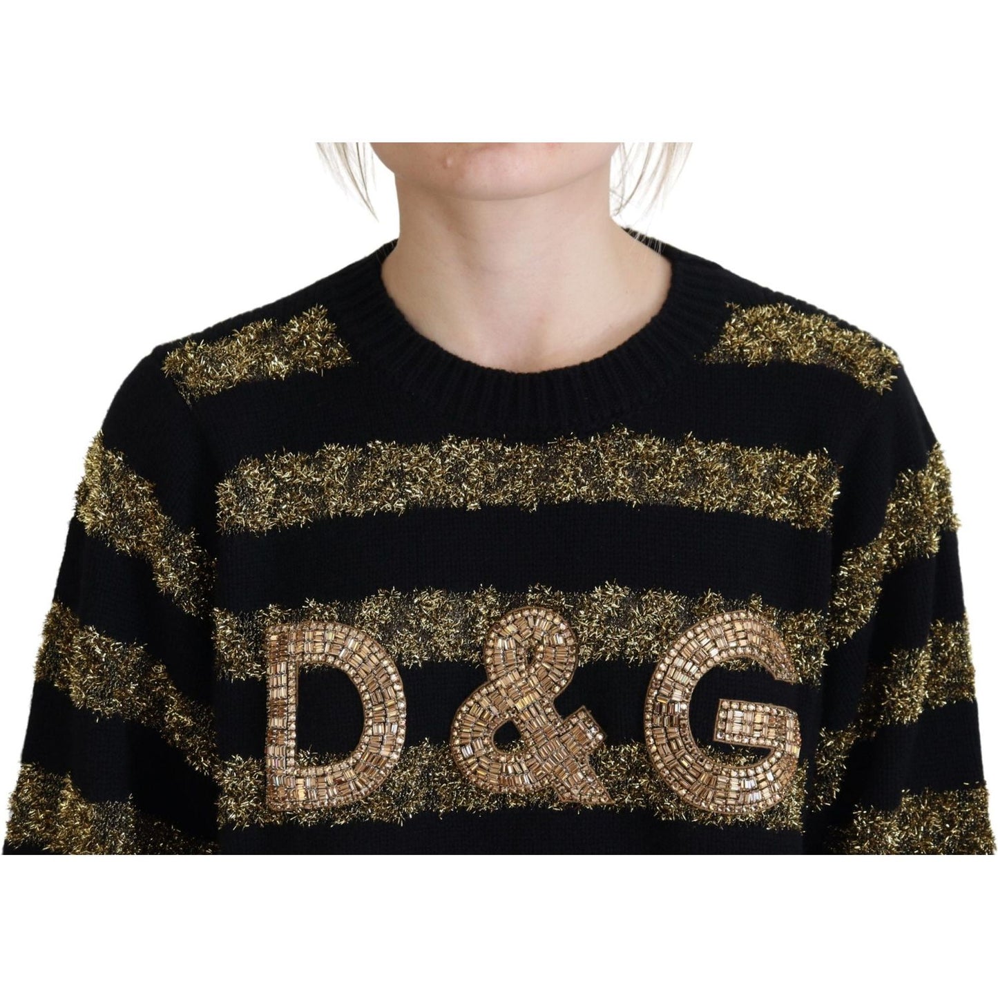 Dolce & Gabbana Elegant Black and Gold Crystal Sweater Dolce & Gabbana