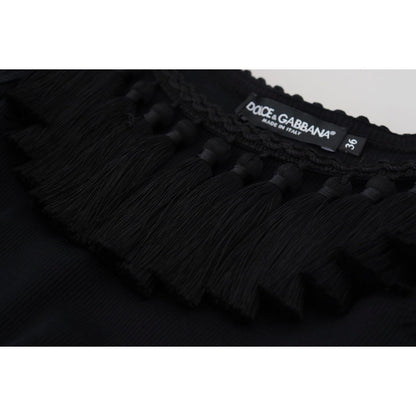 Dolce & Gabbana Black Tank Top Blouse Tassle Cotton Blouse