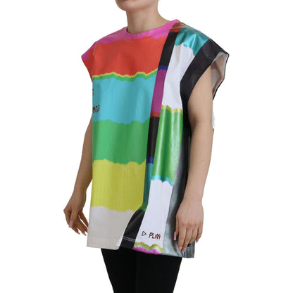 Dolce & Gabbana Multicolor TV Print Blouse Cotton T-shirt