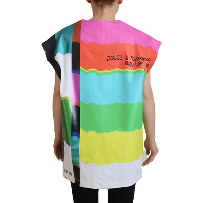 Dolce & Gabbana Multicolor TV Print Blouse Cotton T-shirt