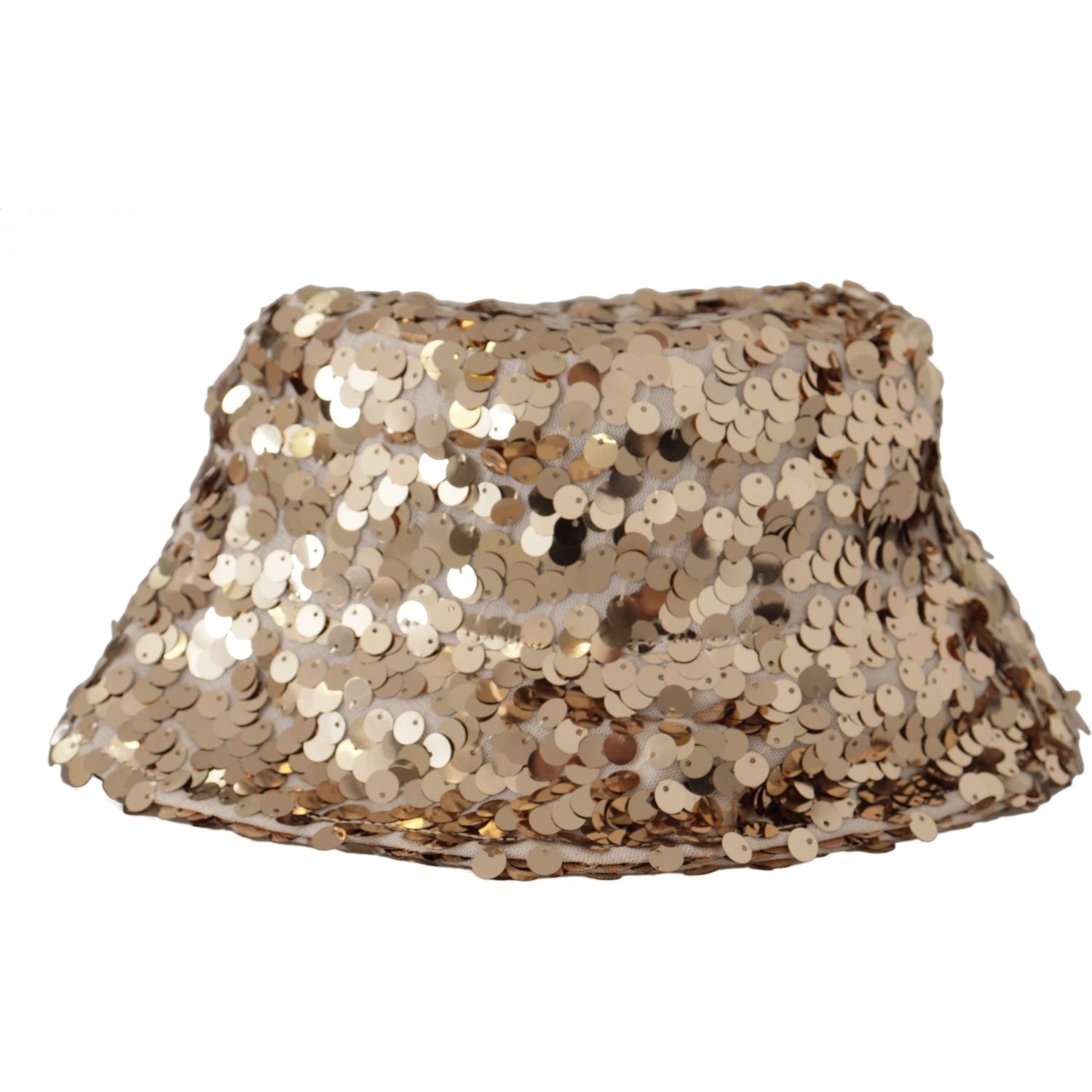 Dolce & Gabbana Gold Silk Sequin Embellished Designer Brim Bucket Hat
