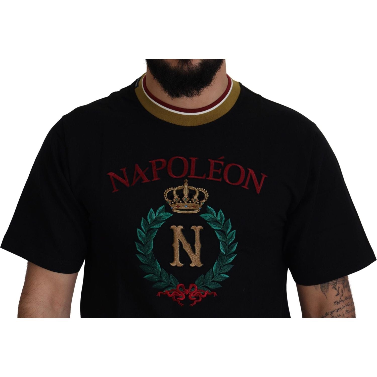 Dolce & Gabbana Black Cotton Embroidered Crewneck T-shirt