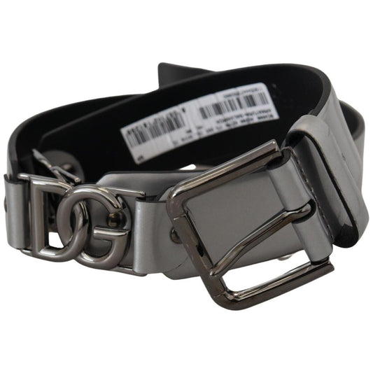 Chic Silver Leather Belt with Metal Buckle