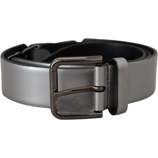 Chic Silver Leather Belt with Metal Buckle