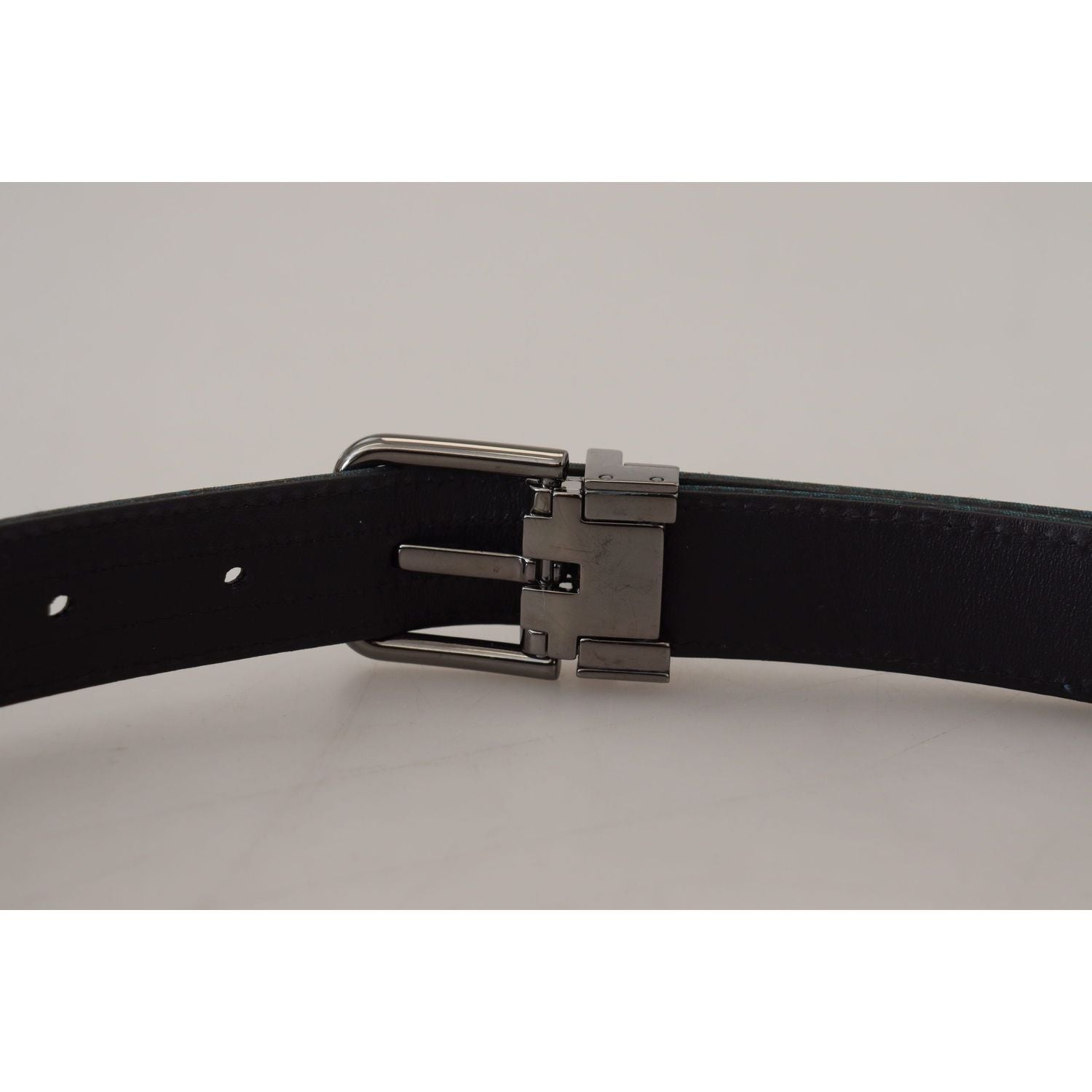 Dolce & Gabbana Blue Jacquard Moire Silver Metal Belt Men