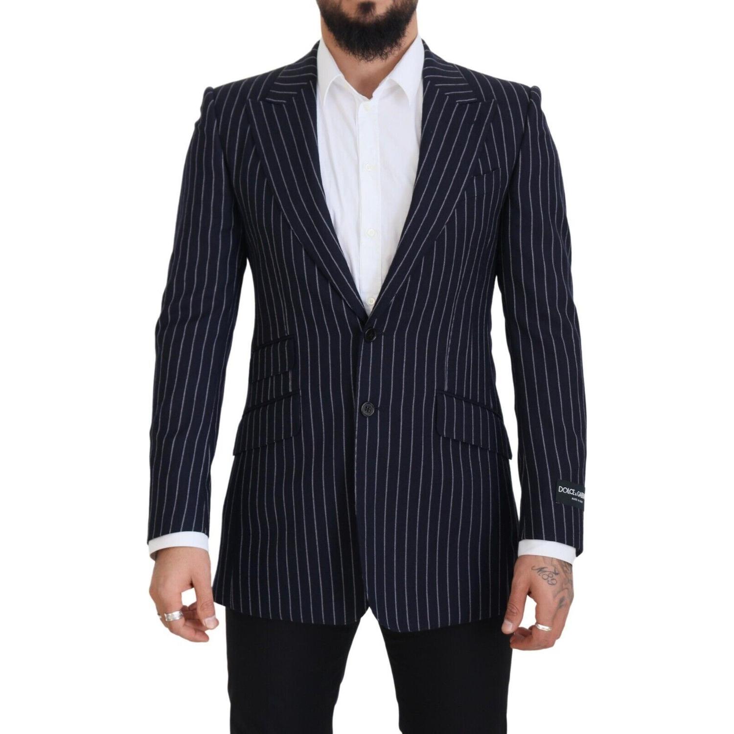 Dolce & Gabbana Dark Blue Stripe Wool Single Breasted Blazer