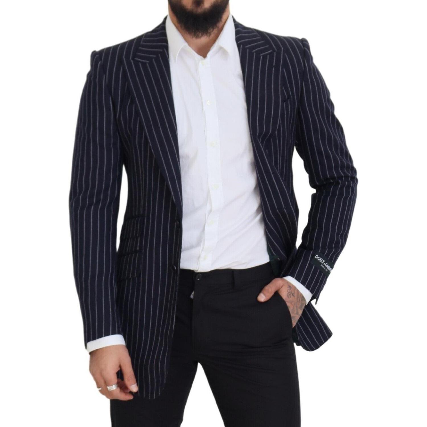 Dolce & Gabbana Dark Blue Stripe Wool Single Breasted Blazer