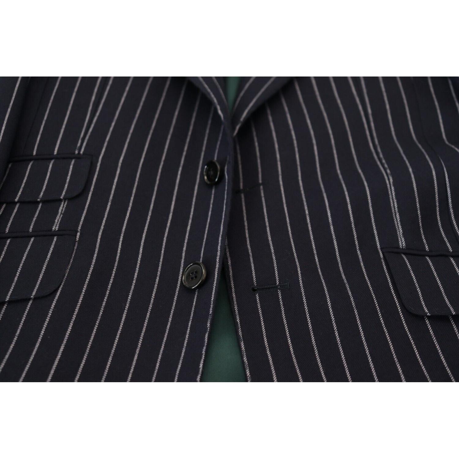 Dolce & Gabbana Dark Blue Stripe Wool Single Breasted Blazer