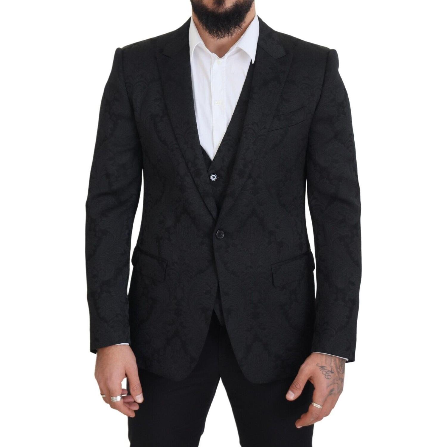 Dolce & Gabbana Black Floral Brocade 2 Piece MARTINI Suit
