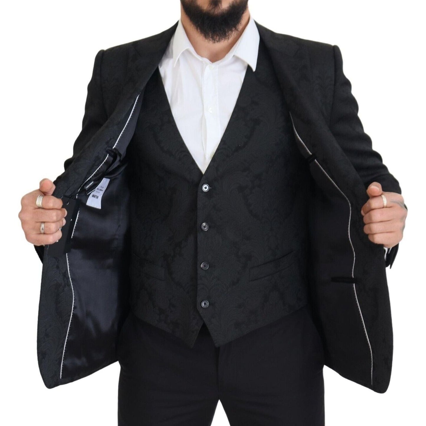 Dolce & Gabbana Elegant Black Martini Suit Jacket & Vest Ensemble Dolce & Gabbana