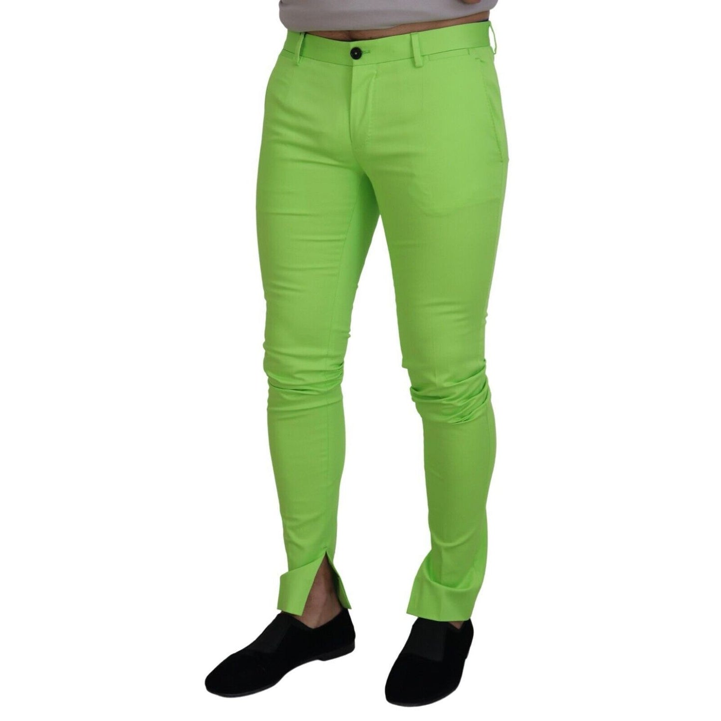 Dolce & Gabbana Light Green Cotton Skinny Men Trousers Pants