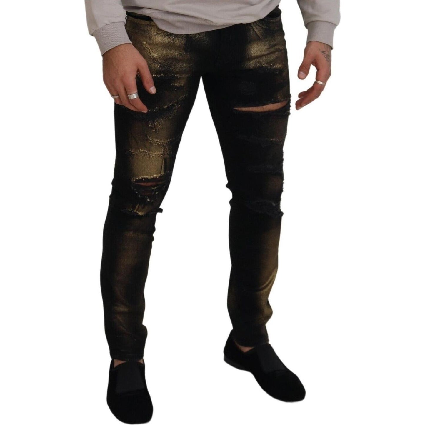 Dolce & Gabbana Elegant Black Gold Dust Jeans Dolce & Gabbana