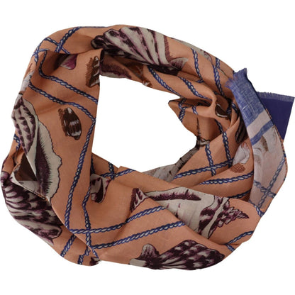 Dolce & Gabbana Blue Linen Seashell Pattern Mens Wrap Shawl Scarf