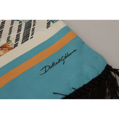 Dolce & Gabbana Multicolor Seashells DG Print Silk Shawl Fringe Scarf