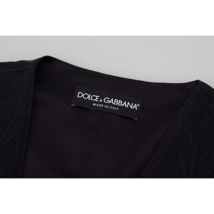 Dolce & Gabbana Black Brocade Button Down Sleeveless Vest Top