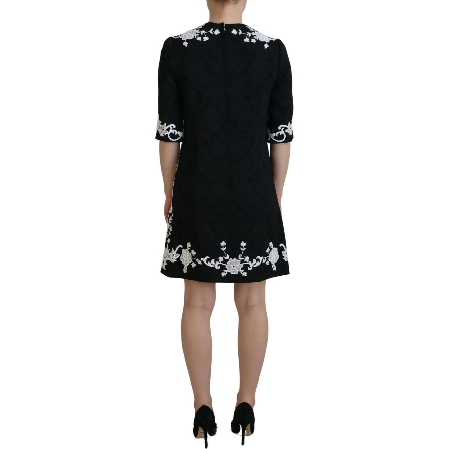 Dolce & Gabbana Elegant Black A-Line Mini Dress with Lace Trim Dolce & Gabbana