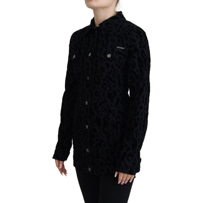 Dolce & Gabbana Black Leopard Long Sleeve Denim Cotton Jacket