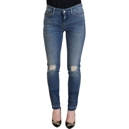 Dolce & Gabbana Blue Washed Cotton Tattered Denim Jeans