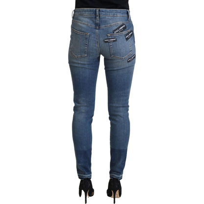 Dolce & Gabbana Blue Washed Cotton Tattered Denim Jeans