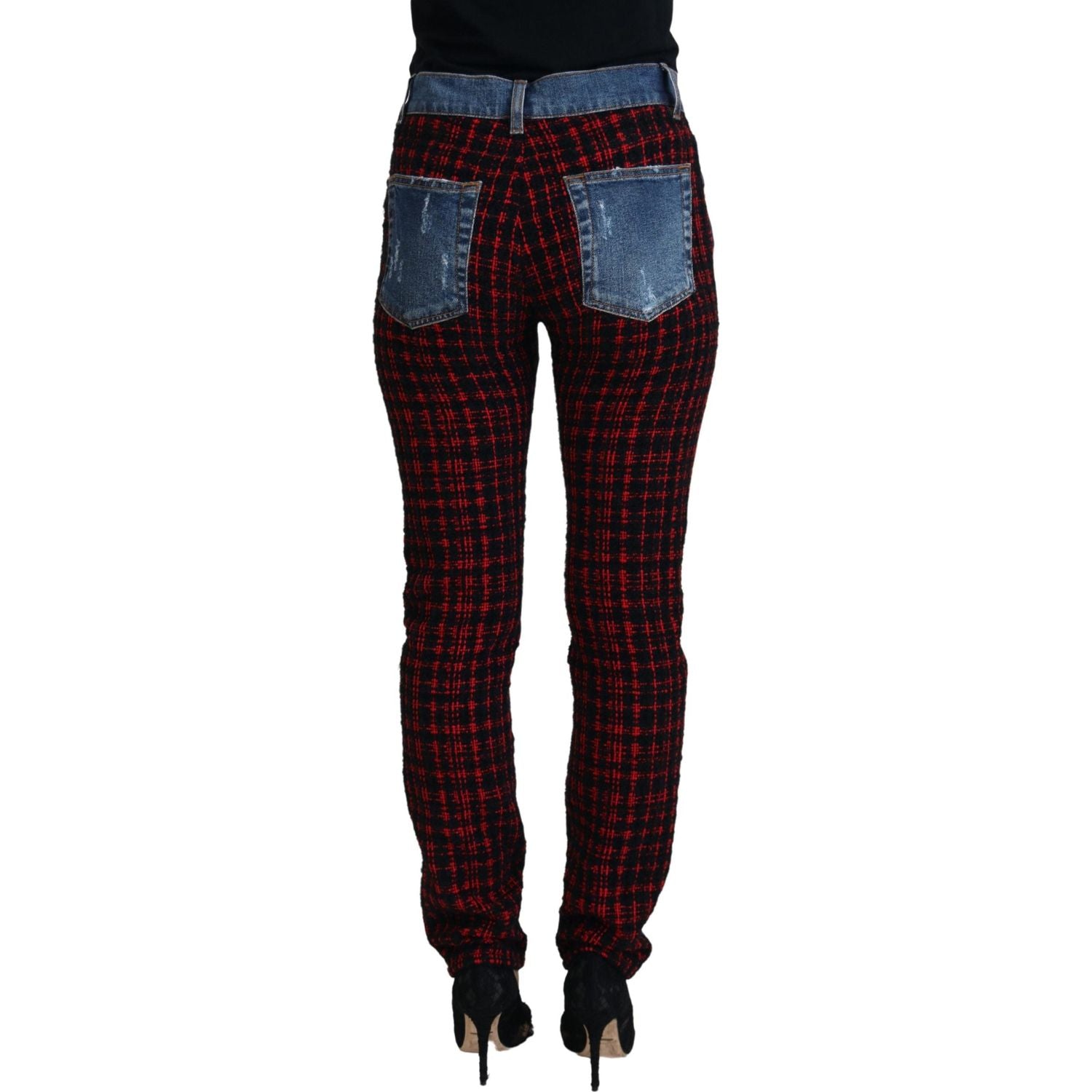 Dolce & Gabbana Blue Checkered Back Skinny Denim Jeans