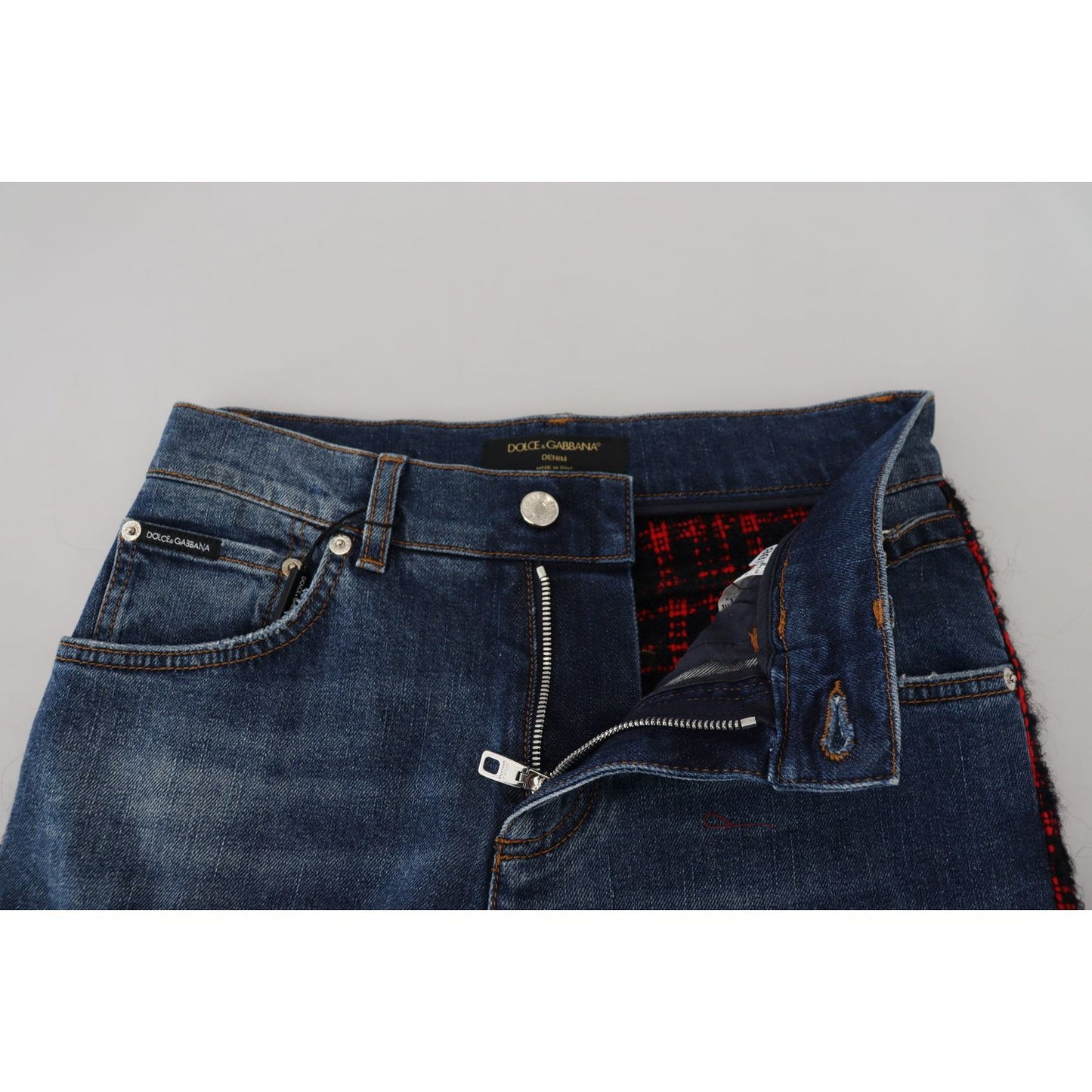 Dolce & Gabbana Blue Checkered Back Skinny Denim Jeans