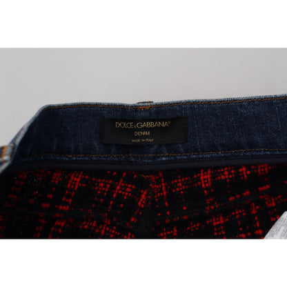 Dolce & Gabbana Blue Checkered Back Skinny Denim Jeans