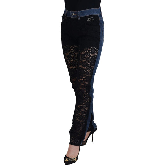 Dolce & Gabbana Elegant Floral Lace Front Denim Jeans & Pants Dolce & Gabbana