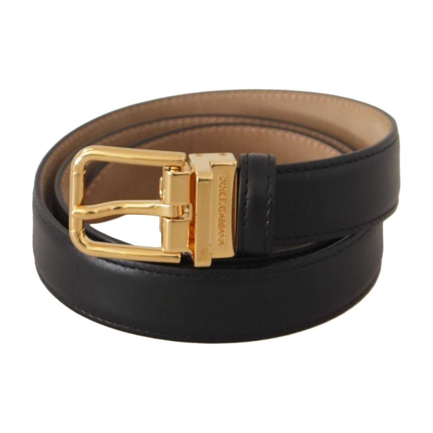 Dolce & Gabbana Elegant Black Leather Belt with Engraved Metal Buckle Dolce & Gabbana